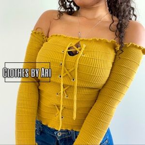 Off the Shoulder Mustard/Yellow Shirt ! 💛